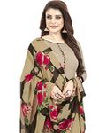 Ishin Women's Synthetic Beige Printed Unstitched Salwar Suit Dress Material With Dupatta