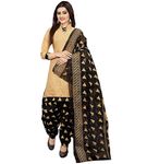 SRETAN Women's Cotton Unstitched Salwar Suit (OM_710_Beige & Black_Free Size)