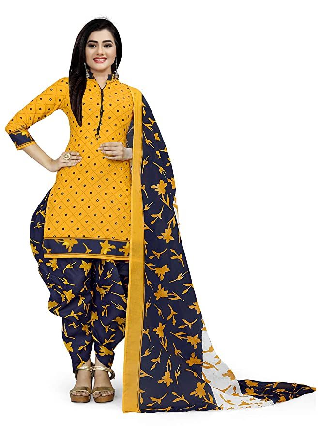 Rajnandini Women's Cotton Unstitched Salwar Suit (JOPLVSM4002J_Yellow_Free Size)
