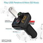 Portronics AUTO 10, a Bluetooth - FM Transmitter in-Car Radio Adapter for Hands-Free Calling, Music Streaming, Micro SD + USB Music, 3.4A Dual USB Fast Charger, Supports All Smartphones (Black)