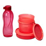 Tupperware Tupsling Sling-A-Bling Plastic Lunch Set with Designer Bag, 4-Pieces, Multicolour