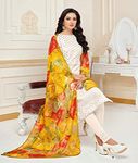 Rajnandini Women's Off White chanderi silk Embroidered Semi-Stitched Salwar Suit Material With Printed Dupatta (Free Size)
