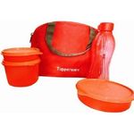 Tupperware Tupin Tussling Plastic Sling-A-Bling Lunch Set with Bag, Standard, Multicolour -Set of 4 Pieces