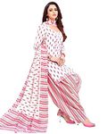 Rajnandini Women's White Pure Cotton Printed Unstitched Salwar Suit Material (Free Size)