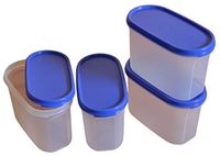 Tupperware Modular Mates Oval Plastic Container Set, 1.1 litres, 4-Pieces, Multicolor