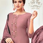Rajnandini Women's Dusty Pink chanderi silk Embroidered Semi-Stitched Salwar Suit Material With Printed Dupatta (Free Size)